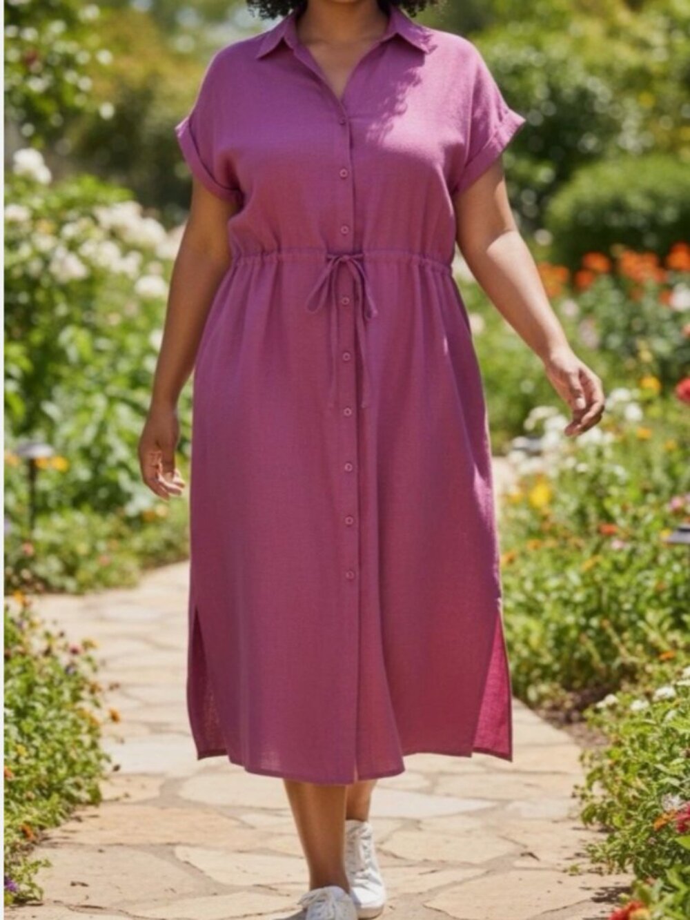 Badgley Mischka Jewel Womens |XL| Fuchsia Cottagecore Midi Shirt Dress (NWT)